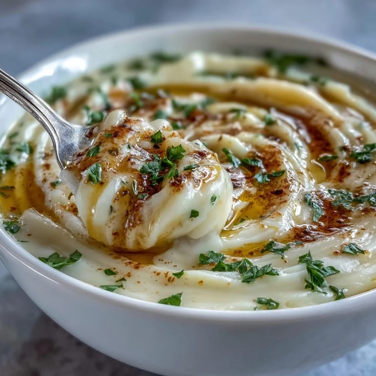 Savory White Bean and Parmesan Soup served hot with crusty bread and olive oil drizzle on a marble counter.