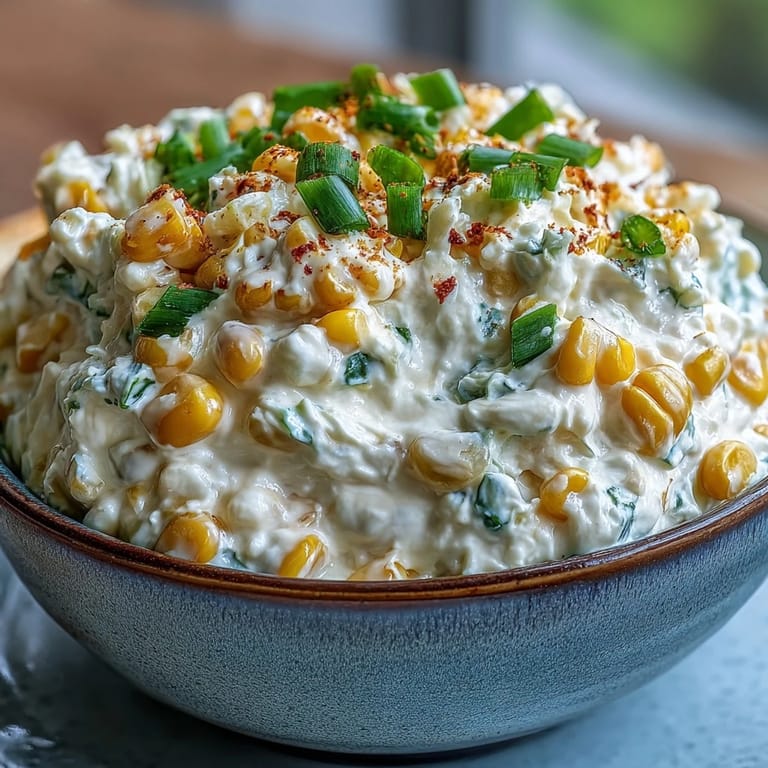 Crack Corn Dip topped with fresh green onions, a warm, cheesy appetizer ready for a party crowd.
