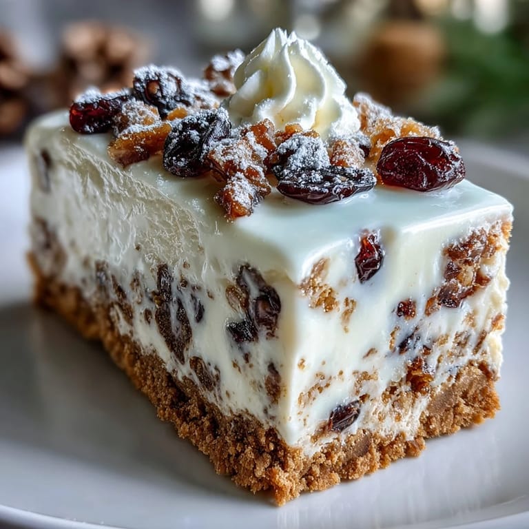 Golden Christmas Cheesecake Slab squares served with dollops of whipped cream, perfect for a festive celebration buffet.