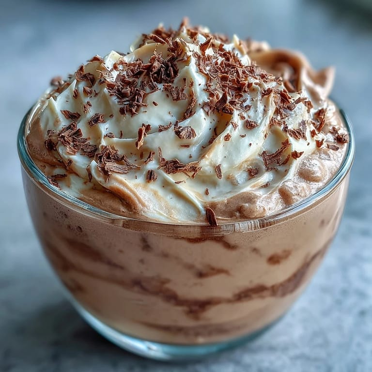 Velvety Hojicha Mousse in a clear ramekin, its frothy texture beautifully set and ready to serve.