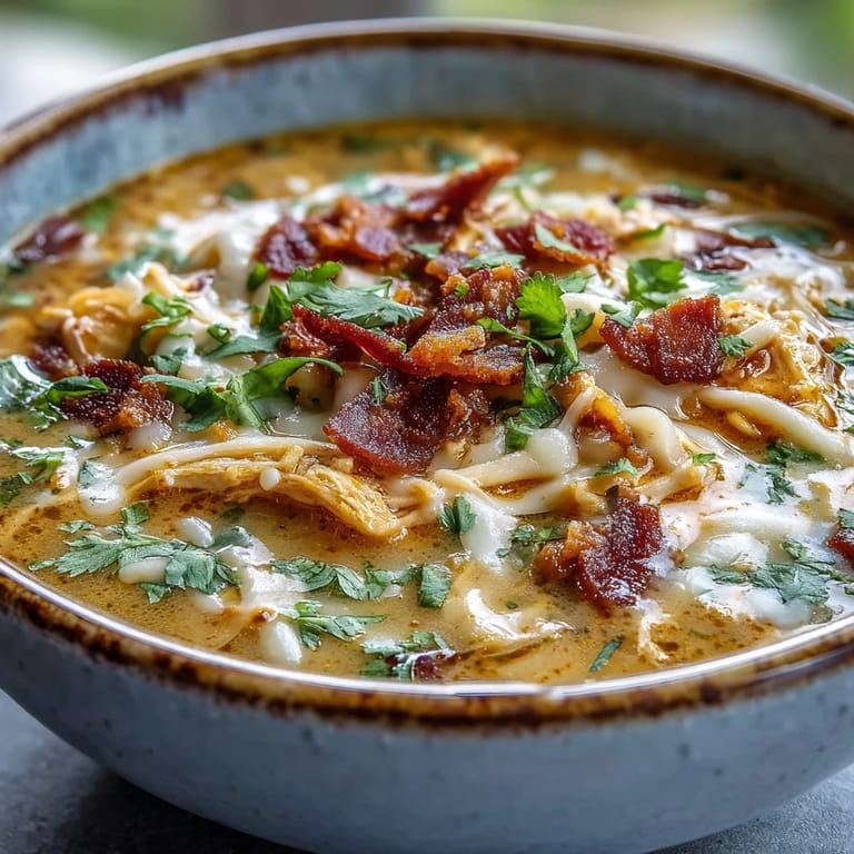 Close-up of Spicy Jalapeño Popper Chicken Soup showing tender chicken, jalapeños, and a rich creamy broth.