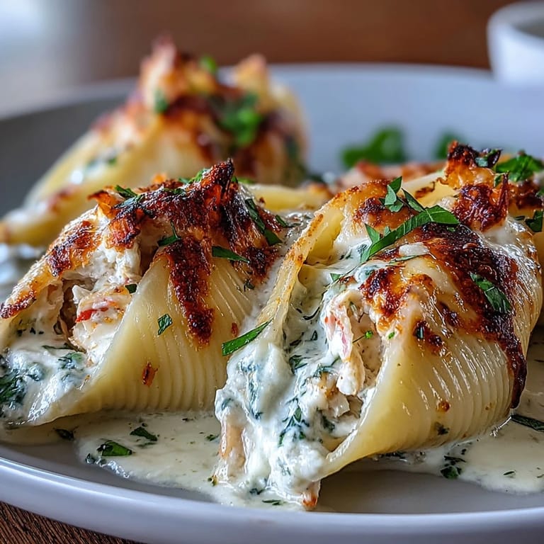 Tender jumbo pasta shells are filled with rich lobster and crab, smothered in cheesy sauce.