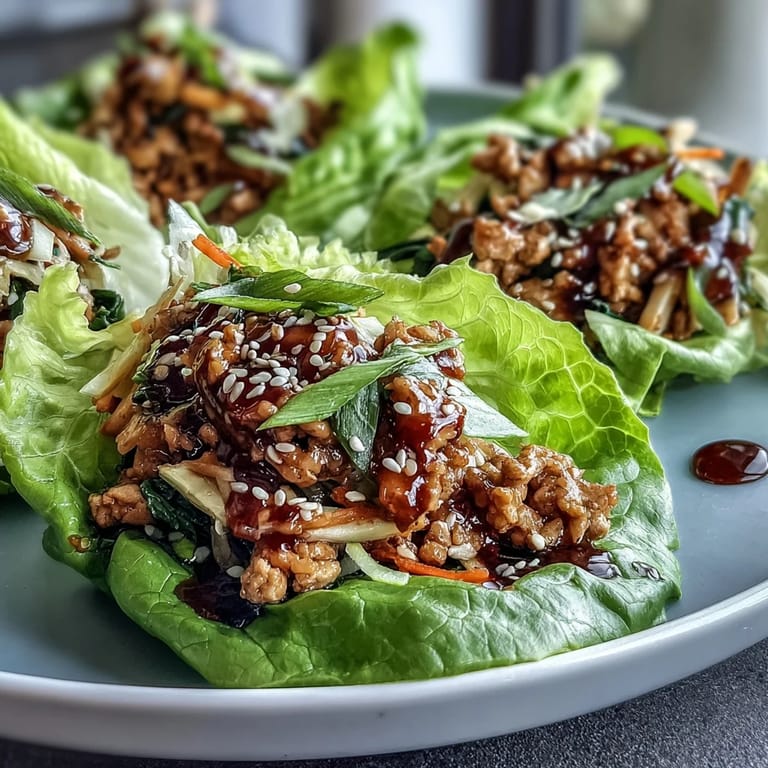 Savory turkey potsticker stir-fry lettuce wraps filled with shredded carrots, mushrooms, and cabbage, topped with toasted sesame seeds for extra crunch.