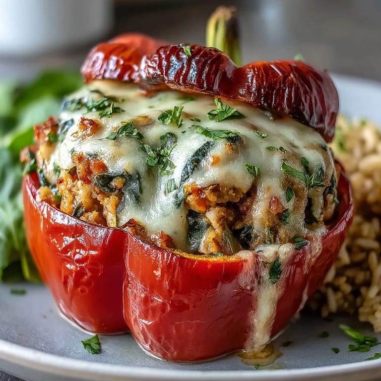 Oven-baked turkey and veggie stuffed bell peppers showcasing vibrant peppers filled with seasoned turkey, brown rice, and fresh herbs, perfect for meal prep.