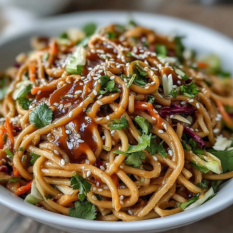 Vegan Spicy Peanut Soba Noodle Salad with Crunchy Slaw: A refreshing vegan salad featuring chilled soba noodles, crunchy vegetable slaw, and a bold peanut-sriracha dressing, perfect for summer meals.