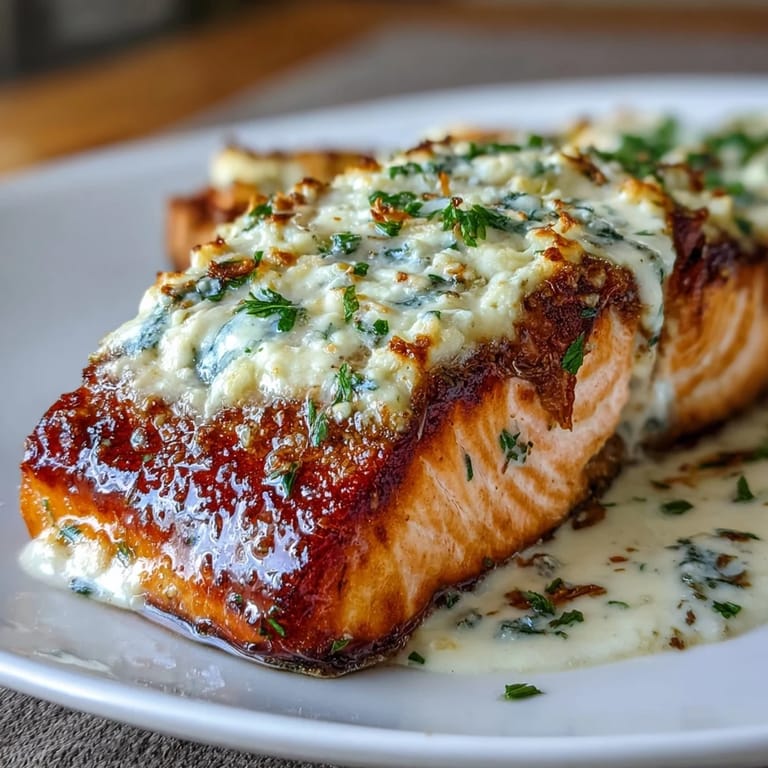 Lemon butter salmon fillets baked until flaky and tender, served with a creamy Parmesan sauce. This easy, elegant main dish pairs beautifully with steamed vegetables.