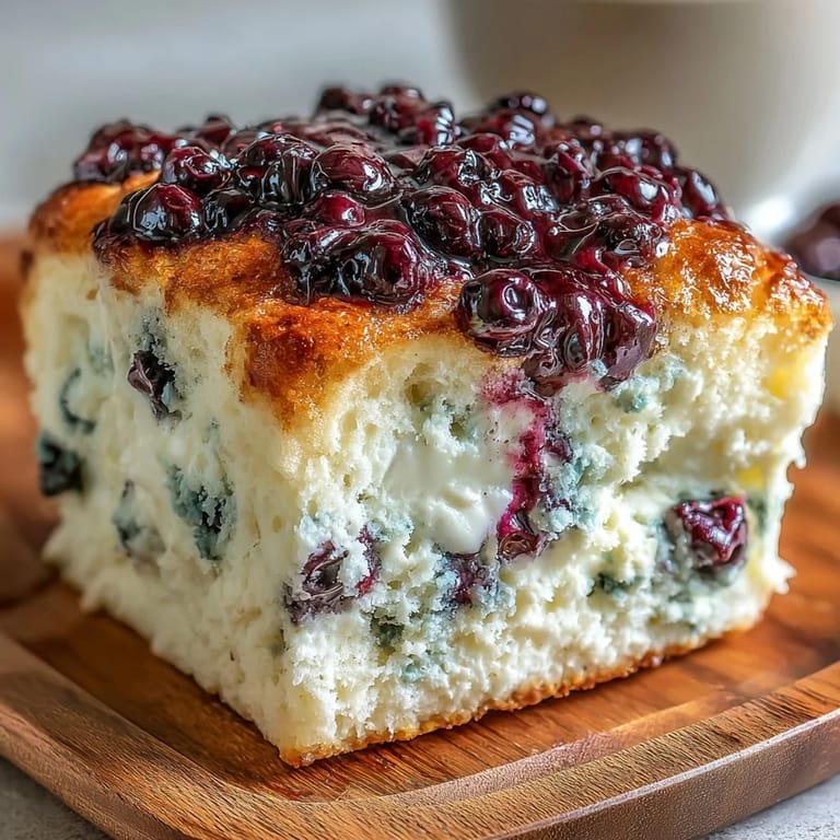 A low-carb, high-protein cloud bread made with creamy cottage cheese and fresh blueberries, baked to airy perfection.