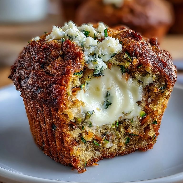 Wholesome carrot and zucchini muffins with a light cream cheese topping, ideal for a healthy, satisfying treat.