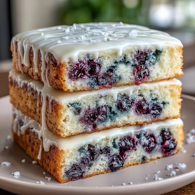 Fluffy lemon cake filled with juicy blueberries, drizzled with a smooth lemon glaze, ideal for spring celebrations or special gatherings.