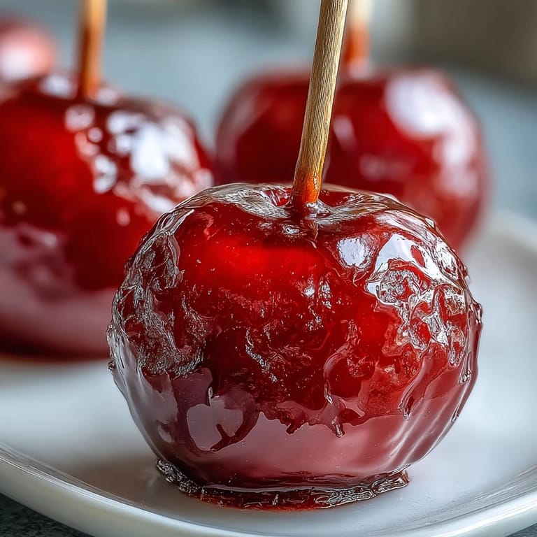 Bite-sized apples dipped in crunchy, vibrant red candy shell, perfect for kids' parties and sweet snacking.