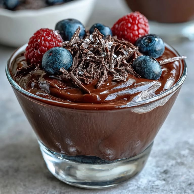 Silky smooth chocolate mousse blended with cottage cheese, offering a protein-packed treat perfect for post-workout or dessert.