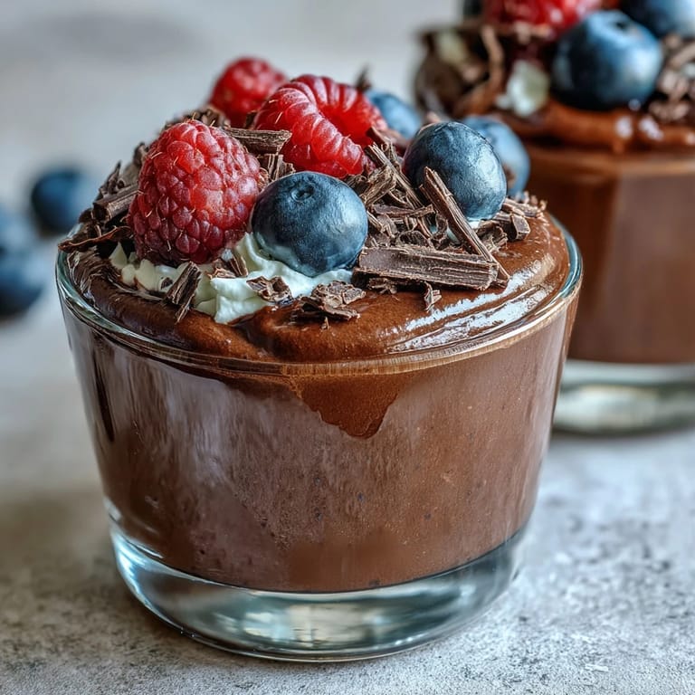 Decadent dark chocolate mousse featuring cottage cheese for a luscious, high-protein dessert that's both healthy and satisfying.