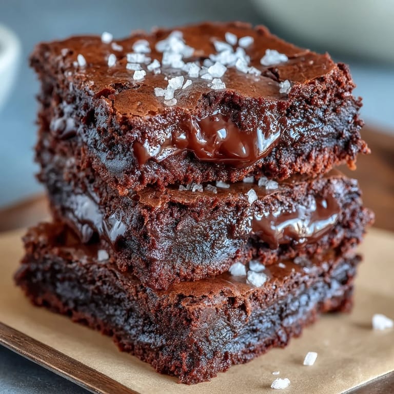 Ultra-decadent brownies with sourdough discard and dark chocolate, finished with a sprinkle of sea salt.  