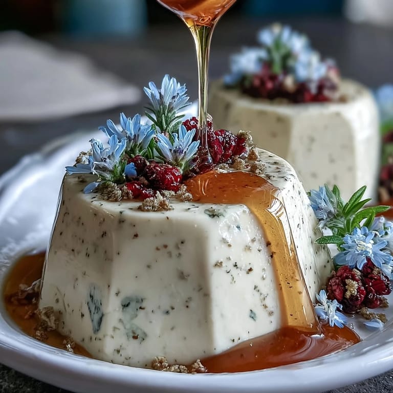 Silky Italian panna cotta infused with floral lavender and sweet honey, served in elegant glasses with fresh berries.