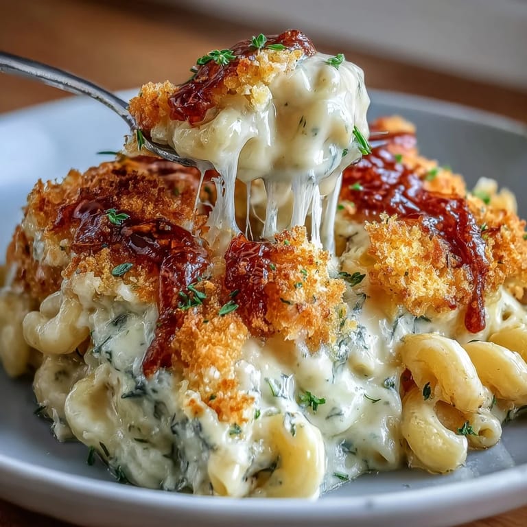 Golden, bubbly mac and cheese bake topped with buttery panko and Parmesan, featuring a creamy, velvety cheese sauce.