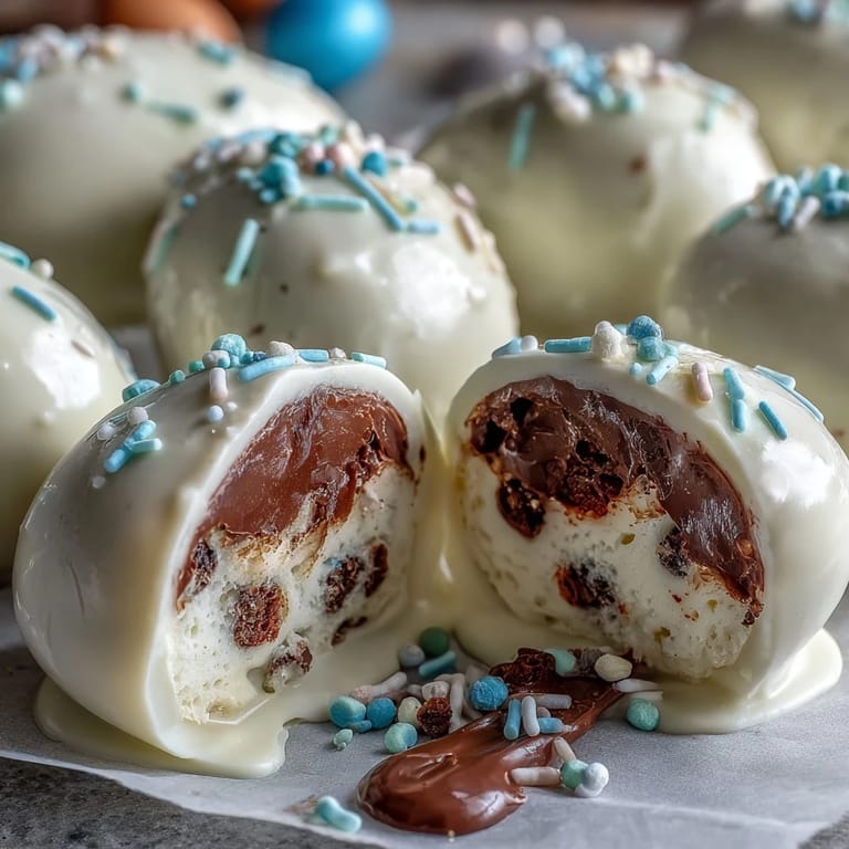 Homemade peanut butter Easter eggs coated in white chocolate and decorated with vibrant sprinkles for a sweet holiday treat.
