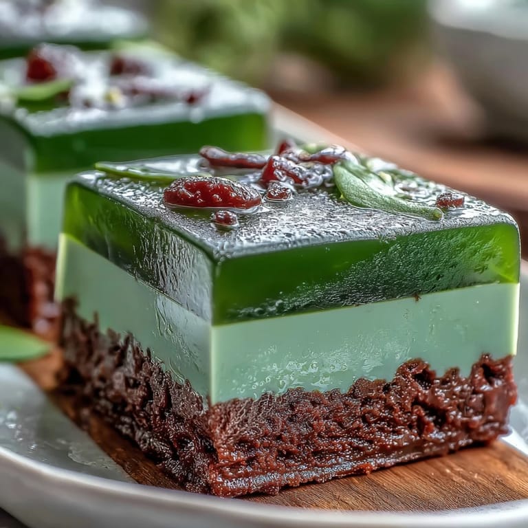 Chilled yokan dessert with glossy red bean and matcha jelly layers, ideal for authentic Japanese cuisine.