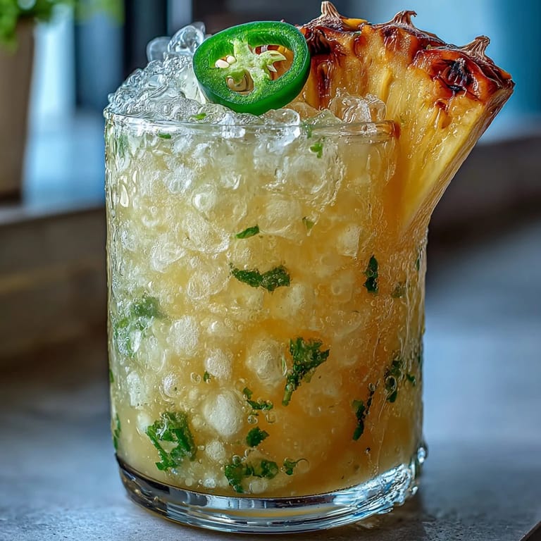 Vibrant homemade agua fresca blending juicy pineapple and fresh jalapeño for a perfect balance of sweet and heat.  