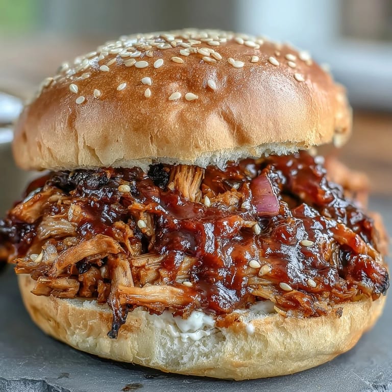 Tender, tangy vegan BBQ Pulled Jackfruit Sandwiches ready for a delicious, plant-based meal.