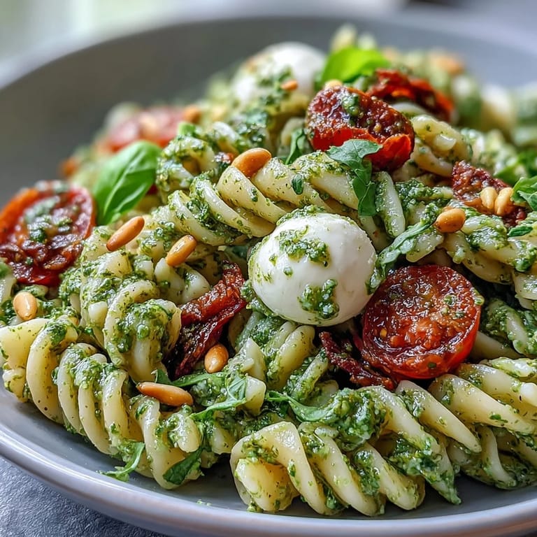 Summer Caprese Pasta Salad, featuring pops of juicy tomato and creamy mozzarella.