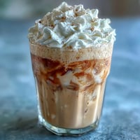 Creamy Iced Vanilla Bean Frappuccino with fluffy coconut whipped cream, perfect for a refreshing coffeehouse-style treat at home.