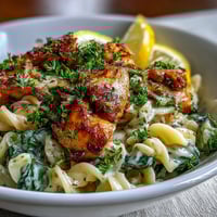 Creamy one-pot lemon orzo with tender chicken and wilted spinach in a bright, comforting spring dinner.