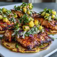 Grilled salmon tacos with mango salsa, a fresh and vibrant summer dinner idea.  