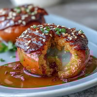 Spicy miso marinated eggs with a glossy, umami-rich coating, perfect as a ramen topping or savory snack.