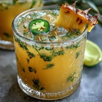 Refreshing pineapple jalapeño agua fresca with sweet tropical fruit and a gentle spicy kick, served over ice with lime.  