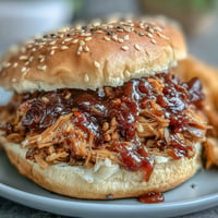 Smoky BBQ Pulled Jackfruit Sandwiches piled high on toasted buns with creamy coleslaw.